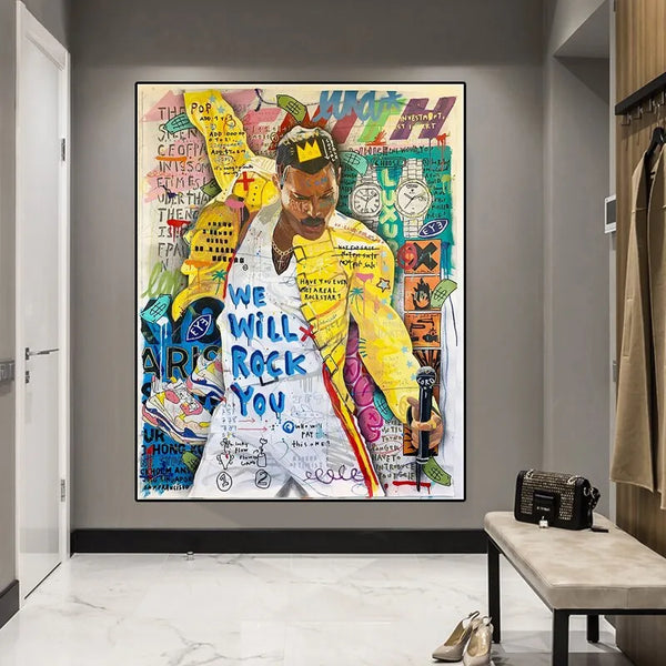 Touteladeco / Tableau Pop Art / Street Art / Stars Graffitis / Freddie Mercury / Décoration Murale / Décoration de maison / Moderne