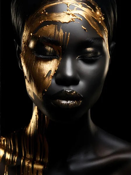 Touteladeco / Tableau Pop Art / Street Art / Girl Power / Décoration Murale / Décoration de maison / Moderne / Femme / Visage / Couleur / Afrique / African / Girl / Doré