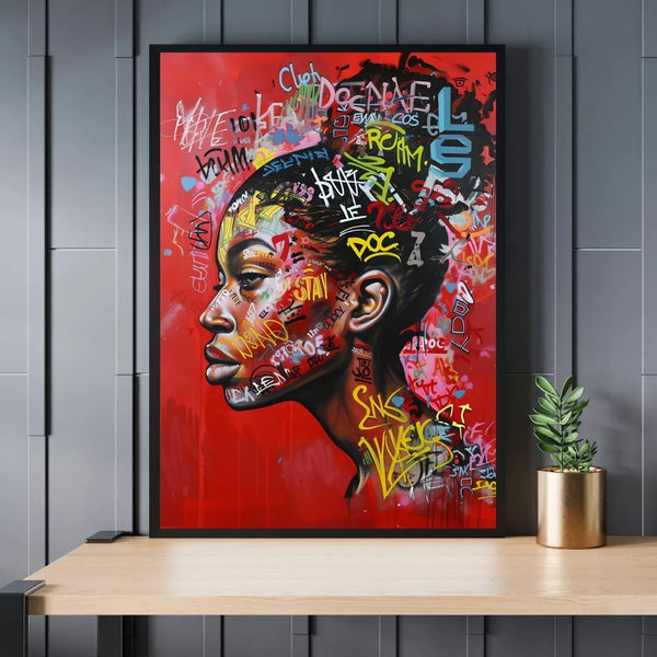 Touteladeco / Tableau Pop Art / Street Art / Girl Power / Décoration Murale / Décoration de maison / Moderne / Femme / Visage / Couleur / Afrique / African / Girl / Queen / Pop Art 