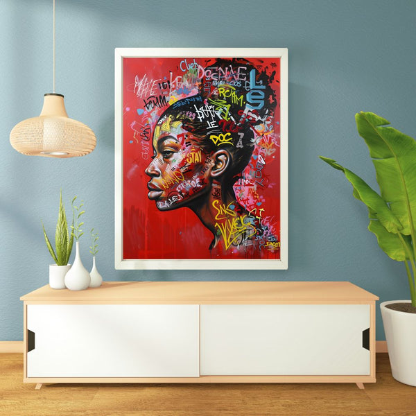 Touteladeco / Tableau Pop Art / Street Art / Girl Power / Décoration Murale / Décoration de maison / Moderne / Femme / Visage / Couleur / Afrique / African / Girl / Queen / Pop Art 