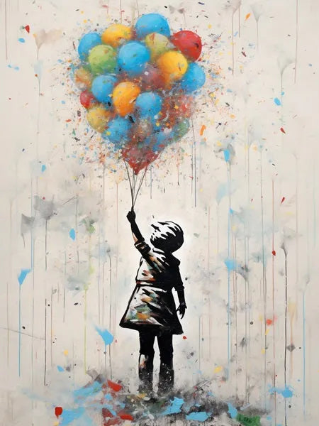 Touteladeco / Tableau Art / Banksy / Street Art / Ballons / Couleurs / Enfants / Graffiti / Pop Art / Décoration Murale / Décoration de maison / Moderne / Toile