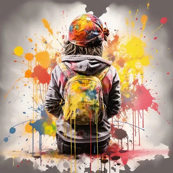 Touteladeco / Tableau Art / Banksy / Street Art / Garçon / Banc / Sac / Graffiti / Pop Art / Décoration Murale / Décoration de maison / Moderne / Toile