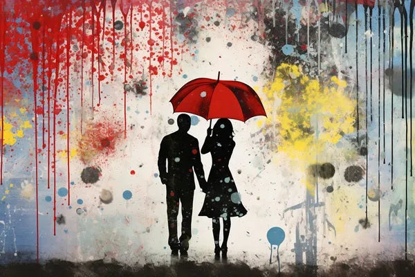 Toile - Street Art - Graffiti - Couple Amoureux Parapluie