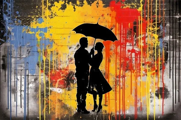 Touteladeco / Tableau Art / Banksy / Street Art / Couple / parapluie / Amour / Graffiti / Pop Art / Décoration Murale / Décoration de maison / Moderne / Toile
