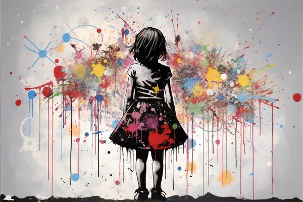 Touteladeco / Tableau Art / Banksy / Street Art / Girl / Jeune Fille / Graffiti / Pop Art / Décoration Murale / Décoration de maison / Moderne / Toile