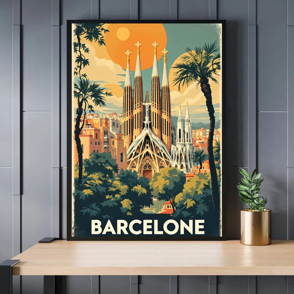 Touteladeco / Toile / Tableau / tableau barcelone / toile vintage espagne / affiche rétro barcelone / déco catalane / décoration voyage / sagrada familia / toile murale barcelone