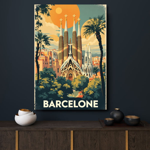 Touteladeco / Toile / Tableau / tableau barcelone / toile vintage espagne / affiche rétro barcelone / déco catalane / décoration voyage / sagrada familia / toile murale barcelone