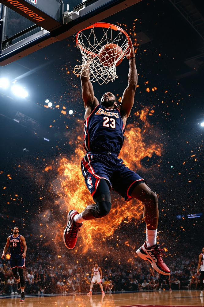 Touteladeco / Toile / Tableau / tableau basketteur / dunk en feu / toile déco sport / poster NBA / art urbain / déco chambre ado / tableau basket moderne / toile basketball / déco sportive homme