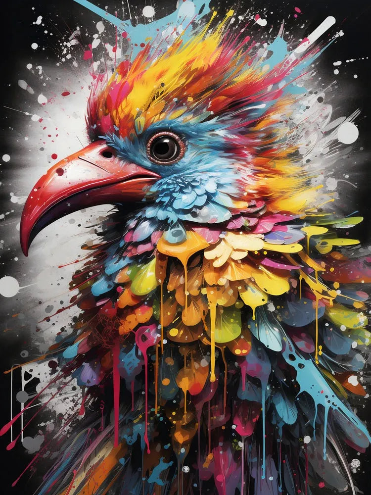 Touteladeco / Toile / Tableau / tableau oiseau pop art / oiseau exotique coloré / art animalier moderne / décoration murale tropicale / explosion de couleurs / style graffiti artistique / oiseau multicolore stylisé / peinture vibrante et expressive / déco originale et vive / impression sur toile