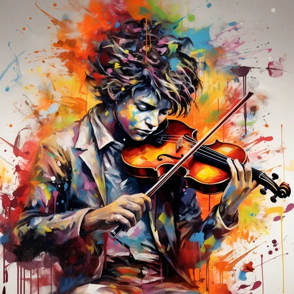 Touteladeco / Toile / Tableau / Cadeau / Peinture / Musique / Pop Art / Street Art / Decoration Salon / Violon / Garçon / Decoration murale