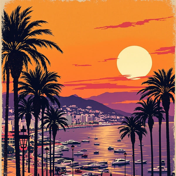 Touteladeco / Toile / Tableau / toile cannes / tableau vintage / décoration croisette / affiche coucher de soleil / déco french riviera / toile rétro cannes / ambiance méditerranée / luxe déco murale