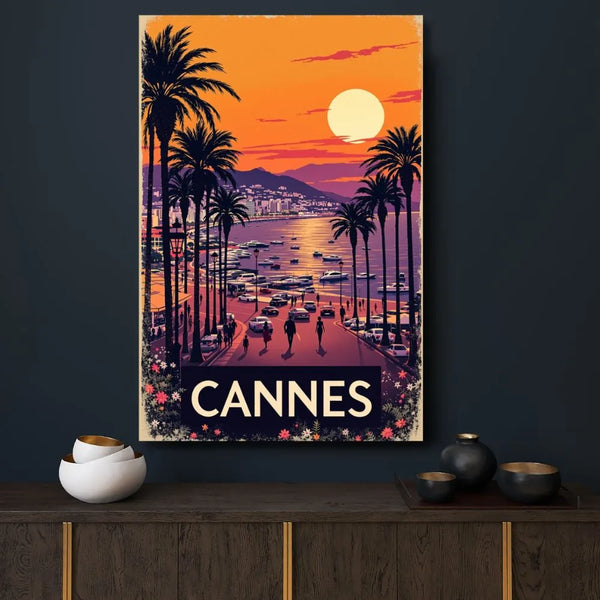 Touteladeco / Toile / Tableau / toile cannes / tableau vintage / décoration croisette / affiche coucher de soleil / déco french riviera / toile rétro cannes / ambiance méditerranée / luxe déco murale