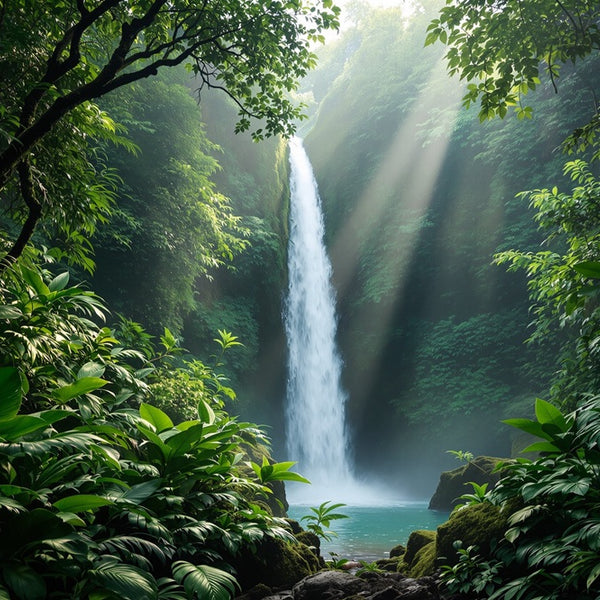 Touteladeco / Toile / Tableau / toile jungle / tableau cascade tropicale / déco nature / toile zen / décoration murale verdoyante / tableau forêt tropicale