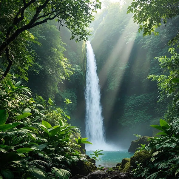 Touteladeco / Toile / Tableau / toile jungle / tableau cascade tropicale / déco nature / toile zen / décoration murale verdoyante / tableau forêt tropicale