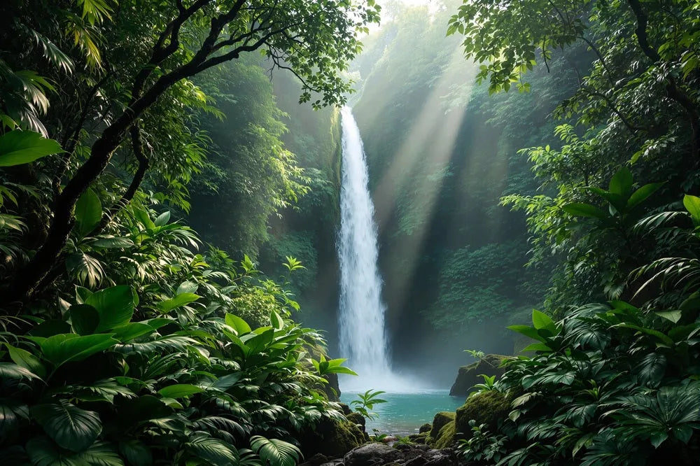 Touteladeco / Toile / Tableau / toile jungle / tableau cascade tropicale / déco nature / toile zen / décoration murale verdoyante / tableau forêt tropicale