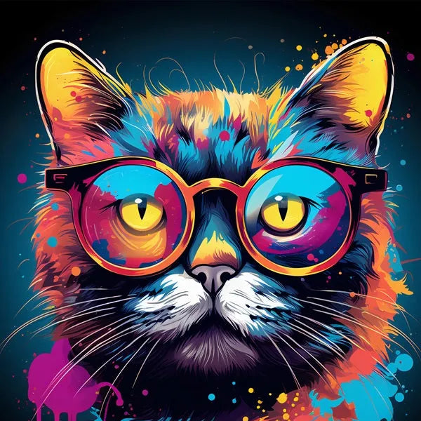 Touteladeco / Tableau Pop Art / Animaux / Chat / Décoration Murale / Décoration de maison / Moderne / Graffiti / Lunettes / Salon