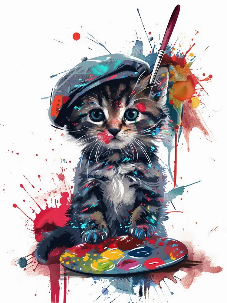 Toile - Animaux - Pop Art - Chat Peintre