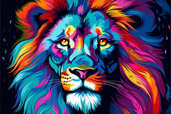 Touteladeco / Tableau Pop Art / Pop Art / Décoration Murale / Moderne / Lion / Famille / Roi / Toile / Tableau / Bleu / Couleur