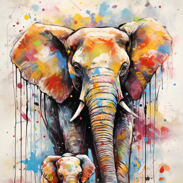 Touteladeco / Toile / tableau / tableau éléphant / pop art / famille / amour parental / déco murale / art coloré / street art animalier / toile moderne