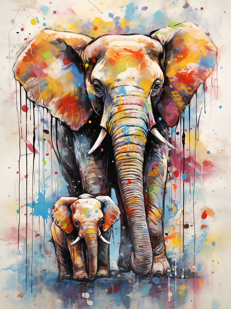 Touteladeco / Toile / tableau / tableau éléphant / pop art / famille / amour parental / déco murale / art coloré / street art animalier / toile moderne