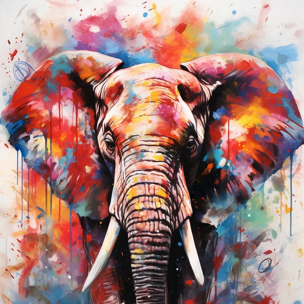 Touteladeco / Toile / Tableau / tableau éléphant / art mural / pop art / déco colorée / street art / toile moderne / animal majestueux / peinture vibrante