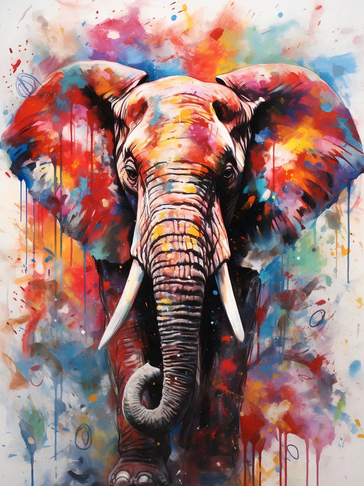 Touteladeco / Toile / Tableau / tableau éléphant / art mural / pop art / déco colorée / street art / toile moderne / animal majestueux / peinture vibrante