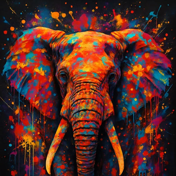 Touteladeco / Toile / Tableau / tableau éléphant / art mural coloré / pop art animalier / déco sauvage / éléphant street art / tableau puissant / toile moderne