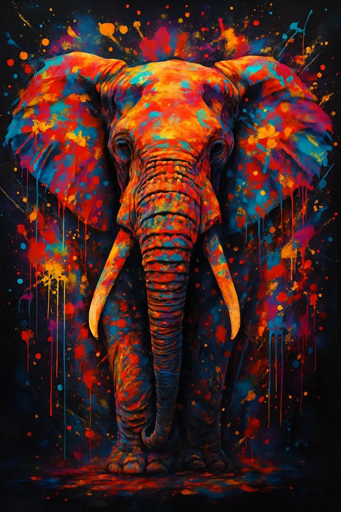 Touteladeco / Toile / Tableau / tableau éléphant / art mural coloré / pop art animalier / déco sauvage / éléphant street art / tableau puissant / toile moderne