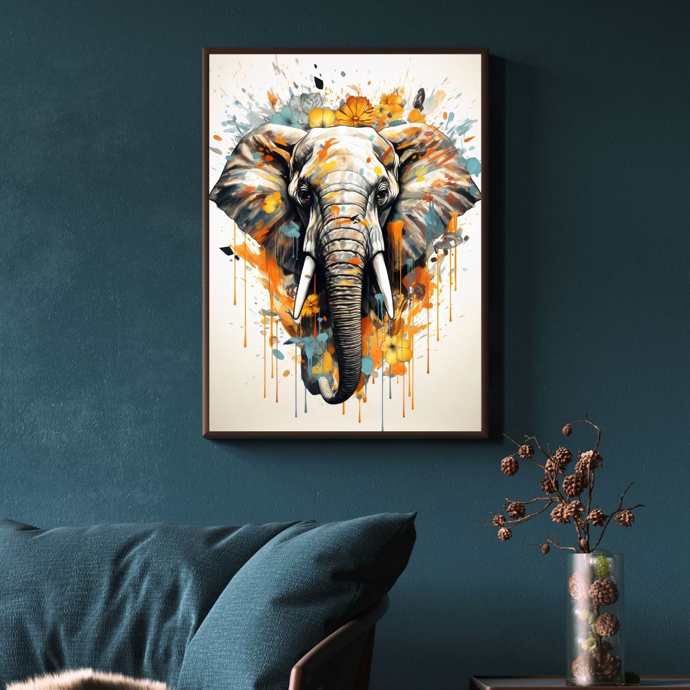 Touteladeco / Toile / Tableau / éléphant / tableau éléphant / pop art / fleurs / art mural / déco nature / toile moderne / couleurs douces / animal majestueux / décoration murale