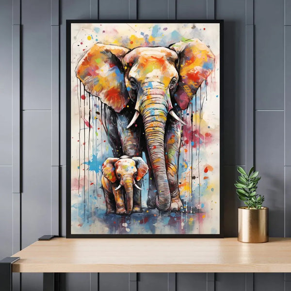 Touteladeco / Toile / tableau / tableau éléphant / pop art / famille / amour parental / déco murale / art coloré / street art animalier / toile moderne