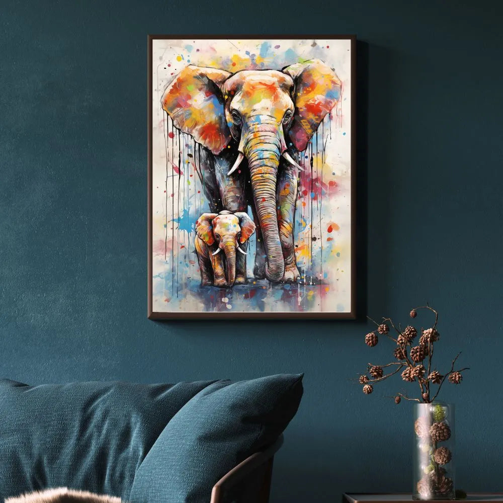 Touteladeco / Toile / tableau / tableau éléphant / pop art / famille / amour parental / déco murale / art coloré / street art animalier / toile moderne