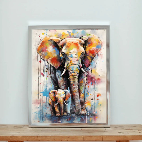 Touteladeco / Toile / tableau / tableau éléphant / pop art / famille / amour parental / déco murale / art coloré / street art animalier / toile moderne