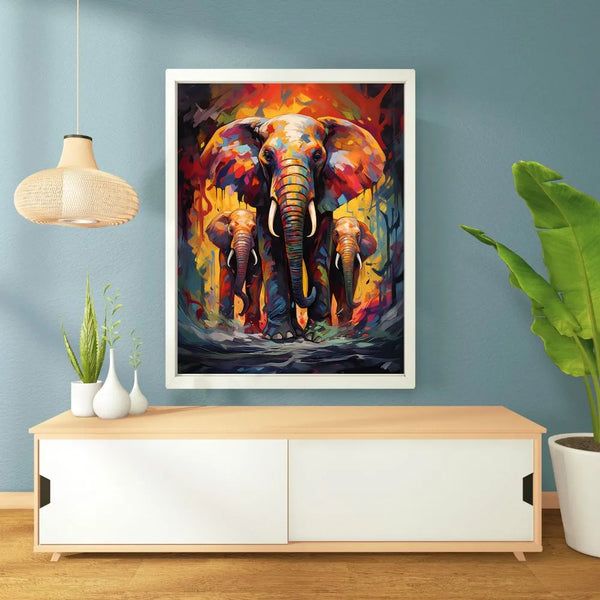 Touteladeco / Toile / Tableau / éléphant / famille éléphants / pop art / tableau animal / décoration murale / art urbain / street art / toile moderne / couleurs vives / puissance