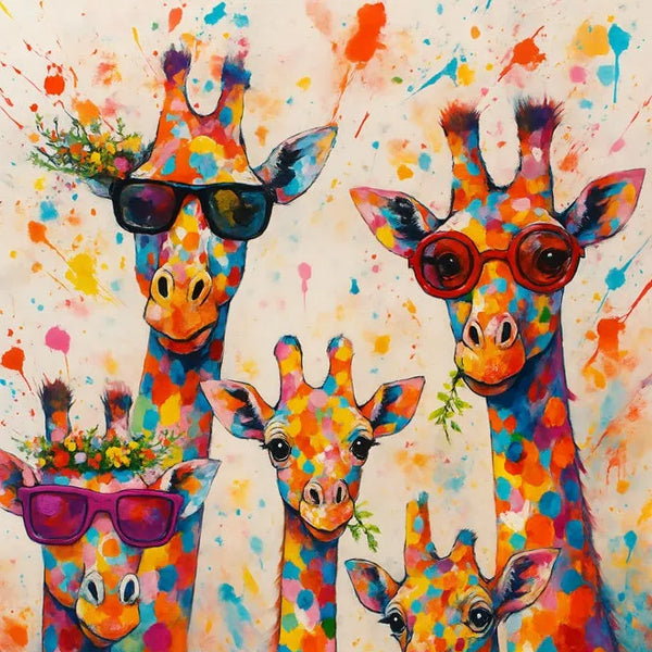 tableau girafe / décoration enfant / girafe pop art / toile rigolote / animaux fun déco / art mural coloré / tableau famille rigolote