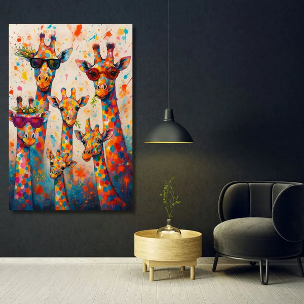 tableau girafe / décoration enfant / girafe pop art / toile rigolote / animaux fun déco / art mural coloré / tableau famille rigolote