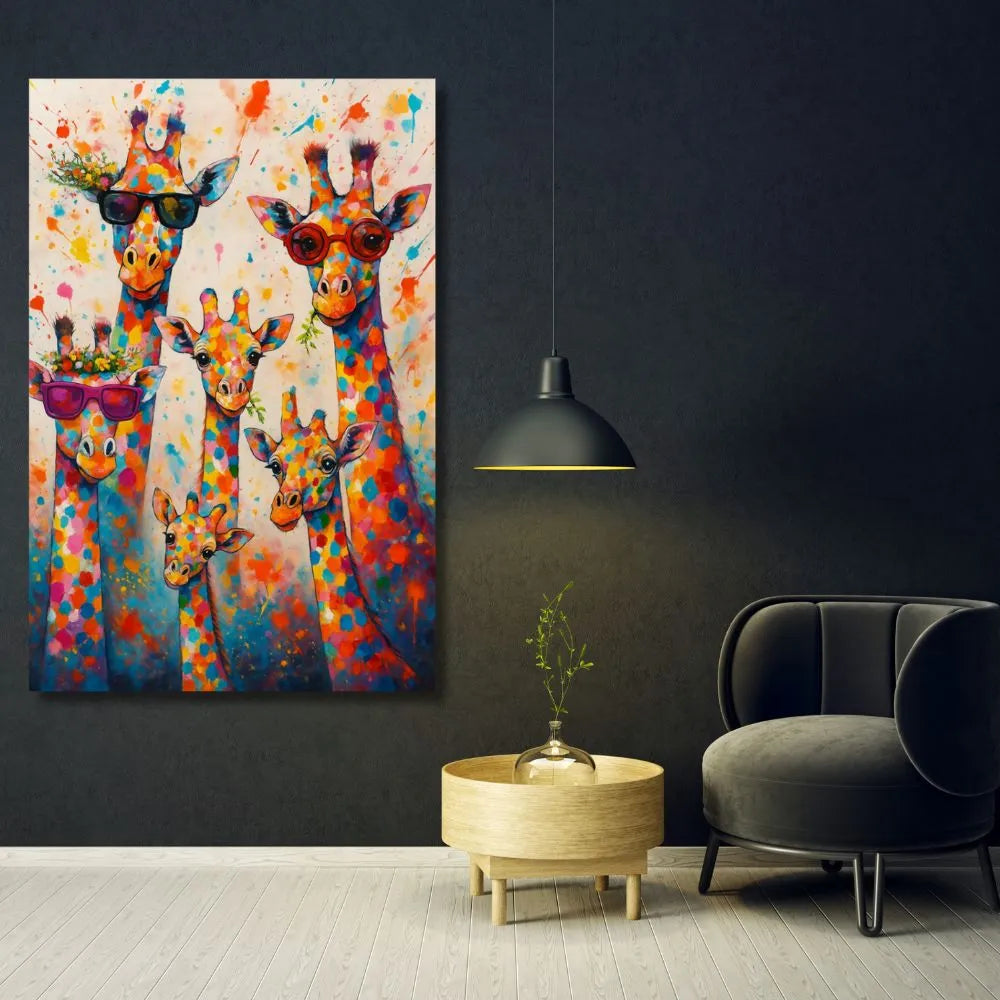 tableau girafe / décoration enfant / girafe pop art / toile rigolote / animaux fun déco / art mural coloré / tableau famille rigolote