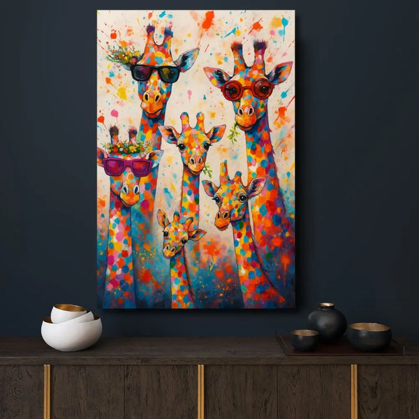 tableau girafe / décoration enfant / girafe pop art / toile rigolote / animaux fun déco / art mural coloré / tableau famille rigolote