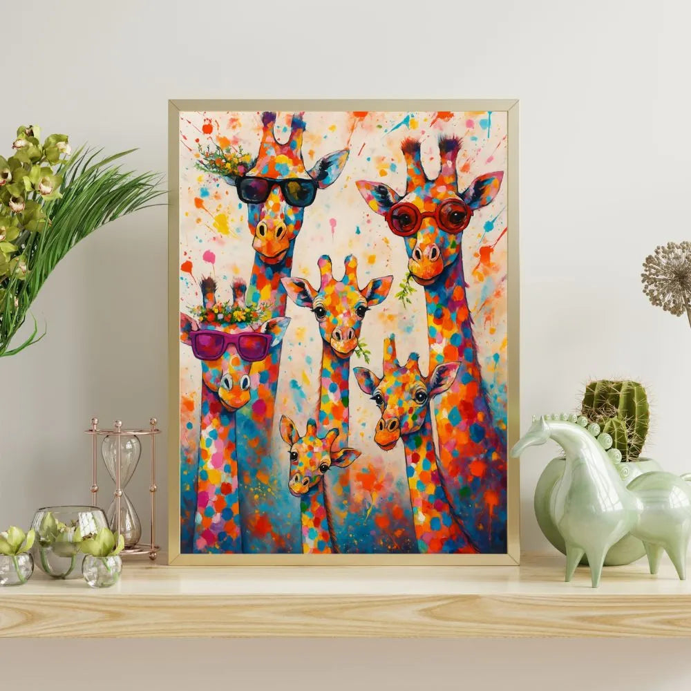tableau girafe / décoration enfant / girafe pop art / toile rigolote / animaux fun déco / art mural coloré / tableau famille rigolote