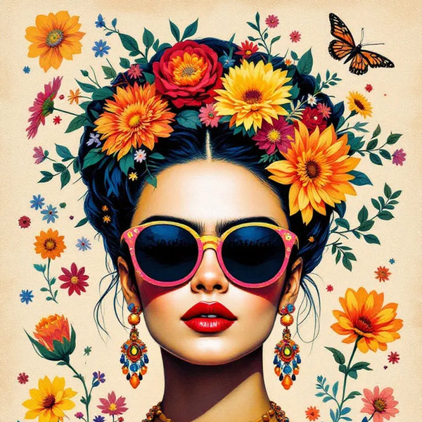 Touteladeco / Toile / Tableau / tableau Frida Kahlo / déco pop art femme / toile bohème fleurie / art mural féminin / affiche Frida fleur