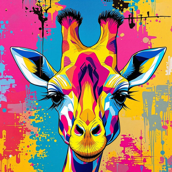 Touteladeco / Toile / Tableau / tableau girafe pop art / toile girafe colorée / déco murale animal / art urbain graffiti / tableau coloré salon / toile humoristique design