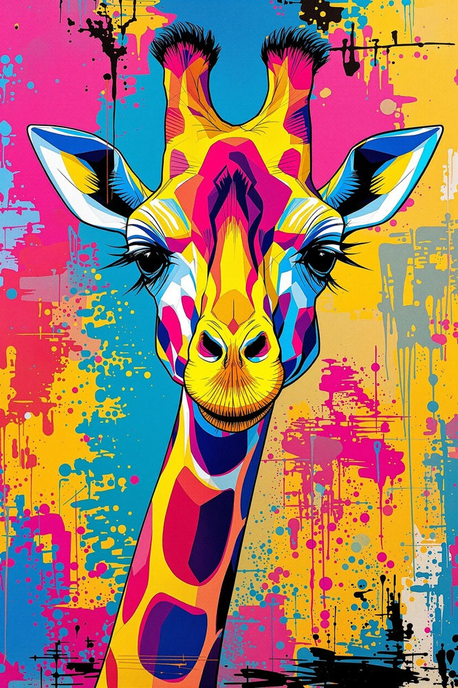 Touteladeco / Toile / Tableau / tableau girafe pop art / toile girafe colorée / déco murale animal / art urbain graffiti / tableau coloré salon / toile humoristique design