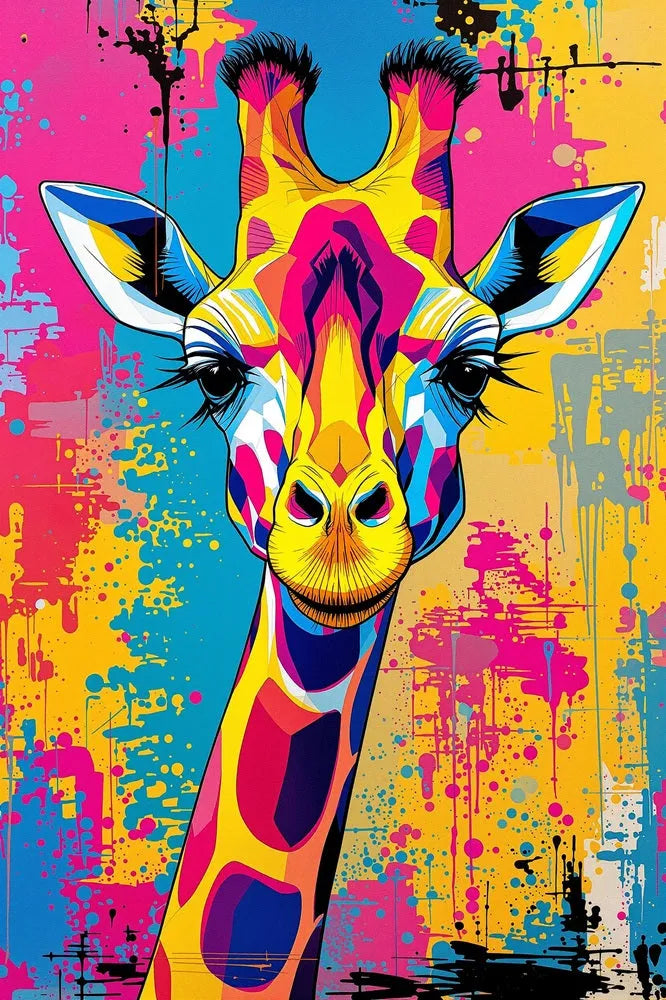 Touteladeco / Toile / Tableau / tableau girafe pop art / toile girafe colorée / déco murale animal / art urbain graffiti / tableau coloré salon / toile humoristique design