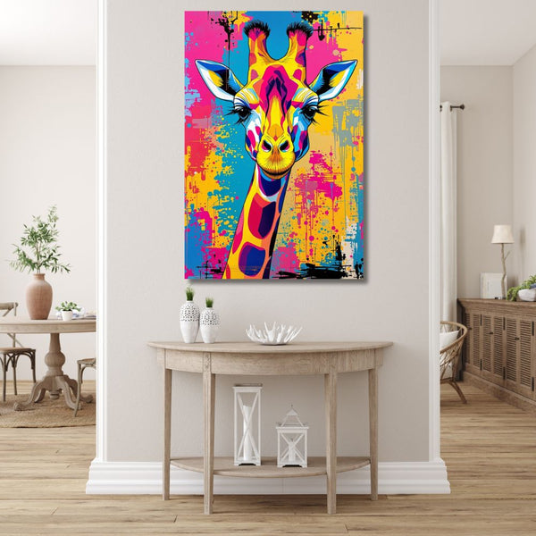 Touteladeco / Toile / Tableau / tableau girafe pop art / toile girafe colorée / déco murale animal / art urbain graffiti / tableau coloré salon / toile humoristique design