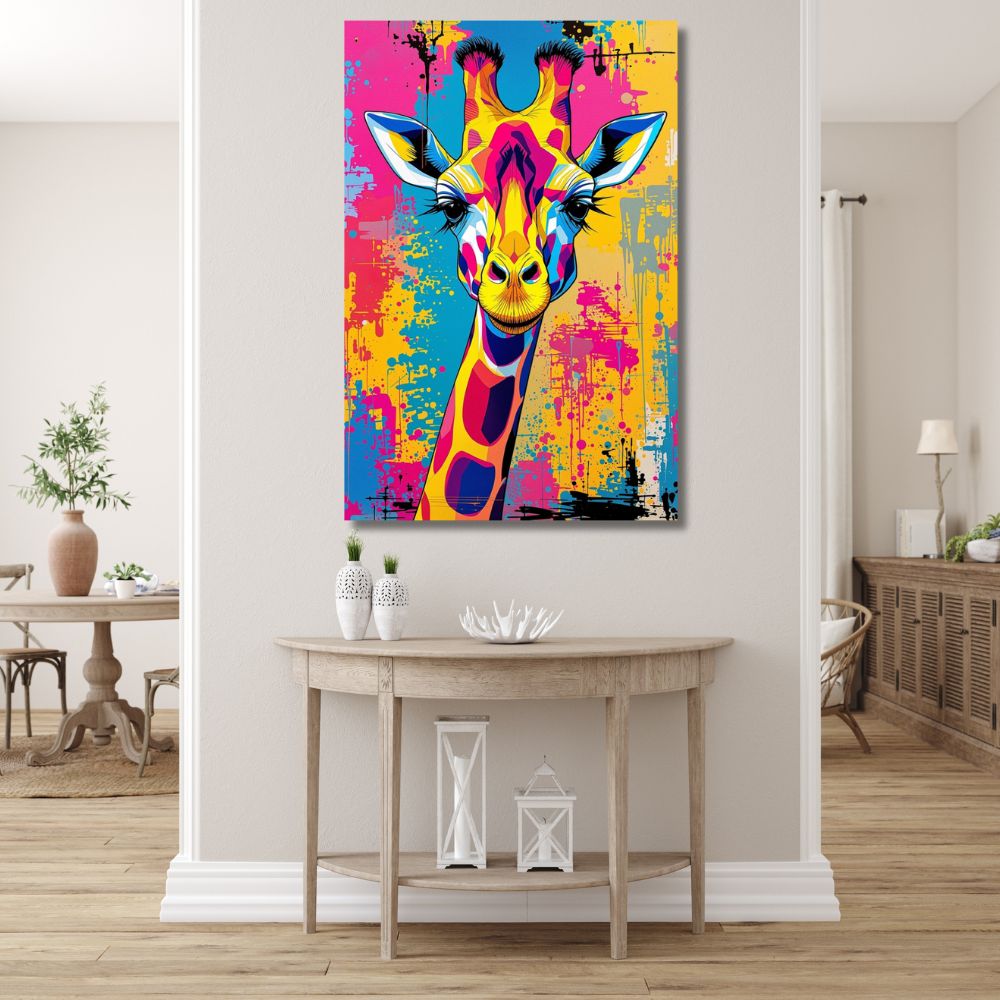 Touteladeco / Toile / Tableau / tableau girafe pop art / toile girafe colorée / déco murale animal / art urbain graffiti / tableau coloré salon / toile humoristique design