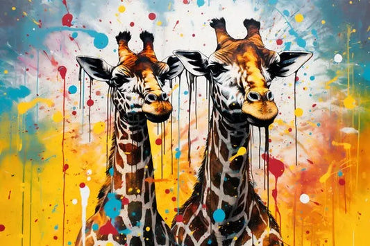 Touteladeco / Tableau Art / Animaux / Girafe / Couleur / Pop Art / Graffiti / Décoration Murale / Décoration de maison / Moderne / Toile