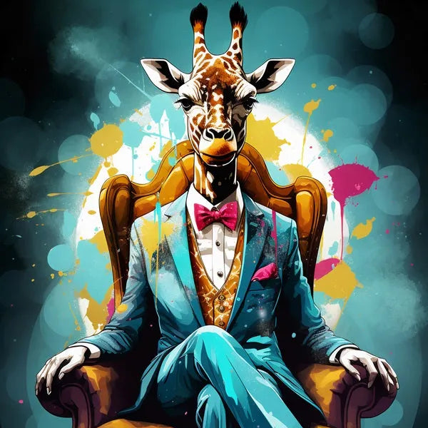 Touteladeco / Tableau Art / Animaux / Girafe / Costume / Fauteuil / Entrepreneur / Couleur / Pop Art / Graffiti / Décoration Murale / Décoration de maison / Moderne / Toile / Cadeau