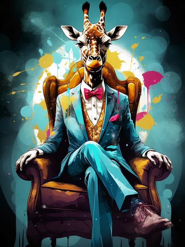 Touteladeco / Tableau Art / Animaux / Girafe / Costume / Fauteuil / Entrepreneur / Couleur / Pop Art / Graffiti / Décoration Murale / Décoration de maison / Moderne / Toile / Cadeau