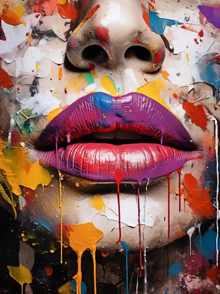 Touteladeco / Tableau Art / Street Art / Bouche / Femme / Glamour / Graffiti / Pop Art / Décoration Murale / Décoration de maison / Moderne / Toile