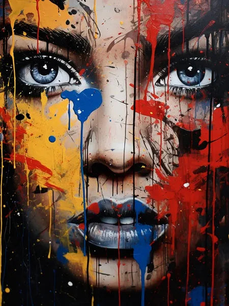 Touteladeco / Tableau Pop Art / Street Art / Girl Power / Grafiti / Décoration Murale / Décoration de maison / Moderne / Graffiti / Femme / Visage / Couleur / Fleurs