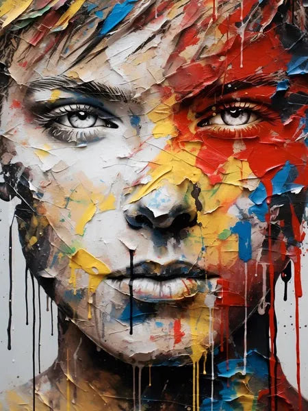 Touteladeco / Tableau Pop Art / Street Art / Girl Power / Grafiti / Décoration Murale / Décoration de maison / Moderne / Graffiti / Femme / Visage / Couleur / Fleurs